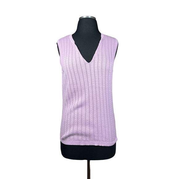 Foxcroft Lavender Lilac Ribbed Sleeveless Knit Tank Top Vest Pointelle Size M - Picture 1 of 11